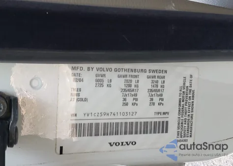 2004 Volvo Xc90 2.5T Awd from USA, damaged, VIN YV1CZ59H741103127